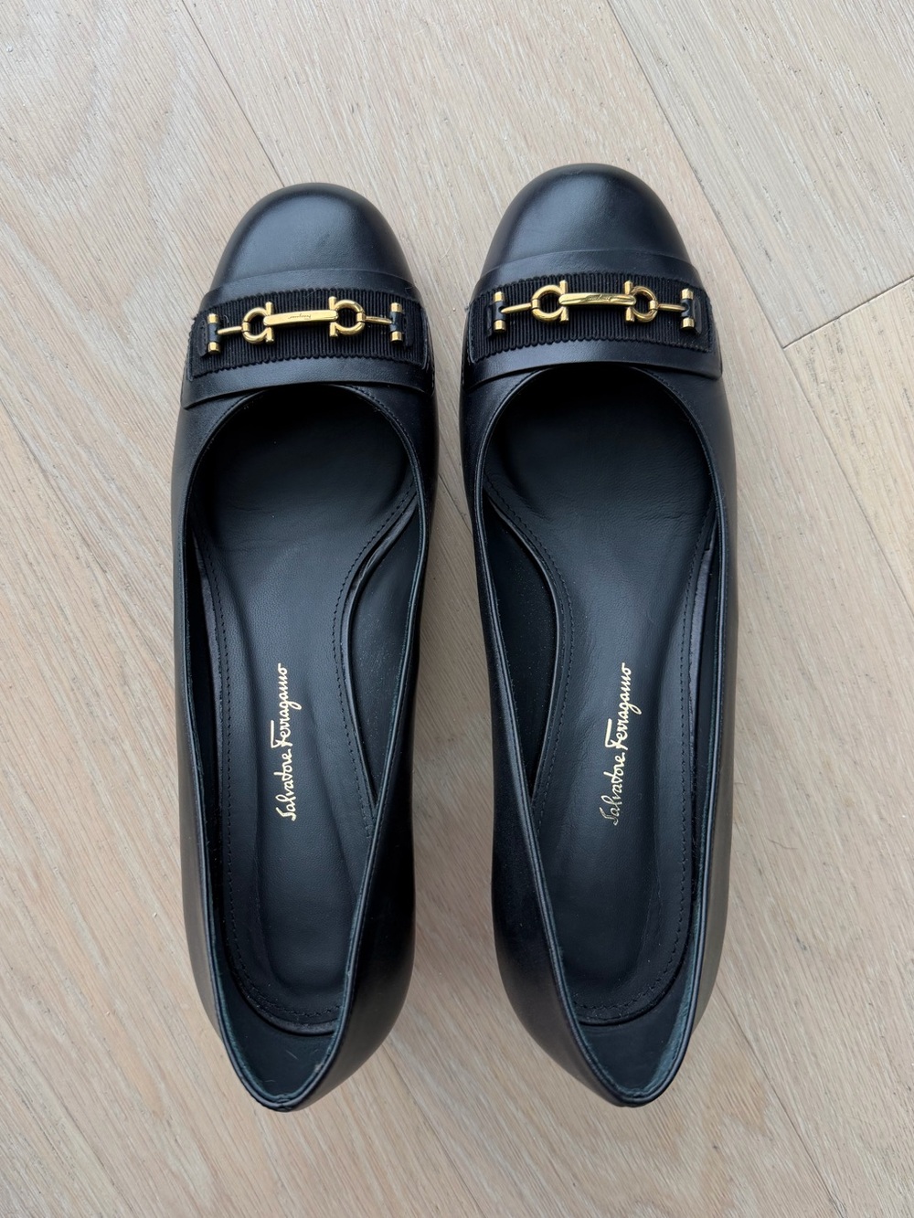 Salvatore Ferragamo Gancini Black Leather Pumps